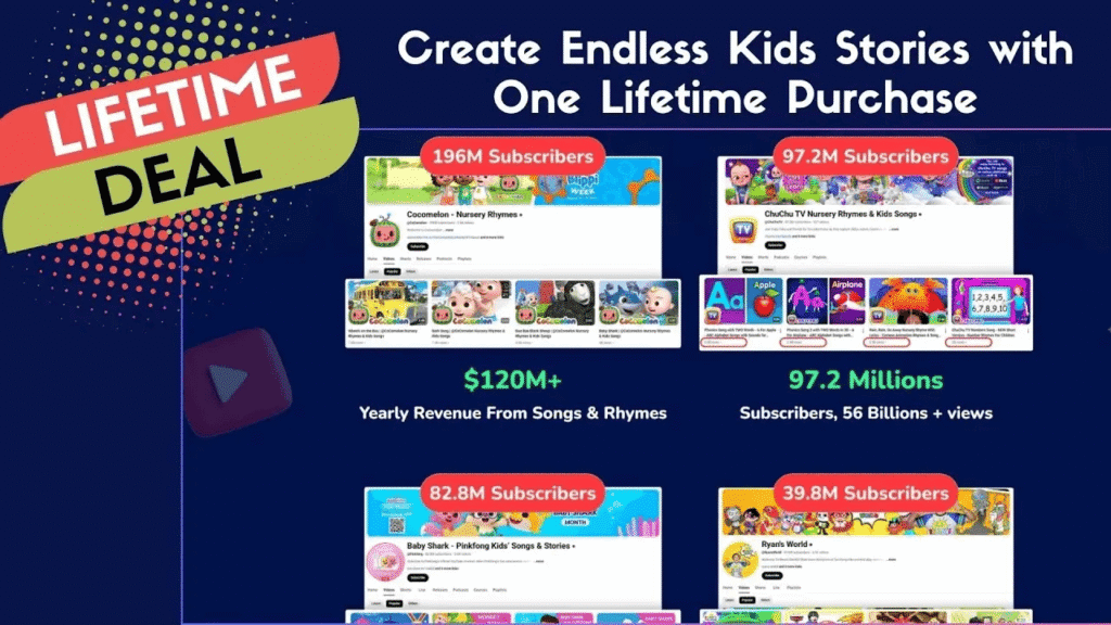 *KidsTale AI review dashboard screenshot – AI story video creator for children* *Magical animated kids story video made with KidsTale AI software* *One-minute viral kids story creation tool – KidsTale AI app*